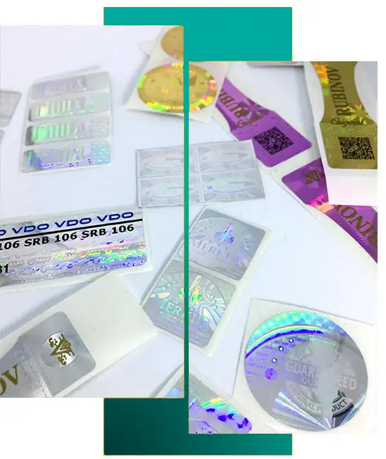 Muestras de hologramas y etiquetas de seguridad